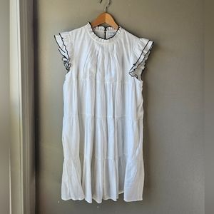 English Factory White Ruffle Swing Dress Large